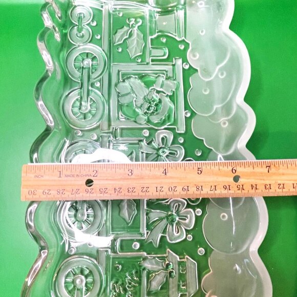 Vintage North Pole Express Glass Tray Santa Train Christmas 13” Serving Platter - Picture 3 of 12